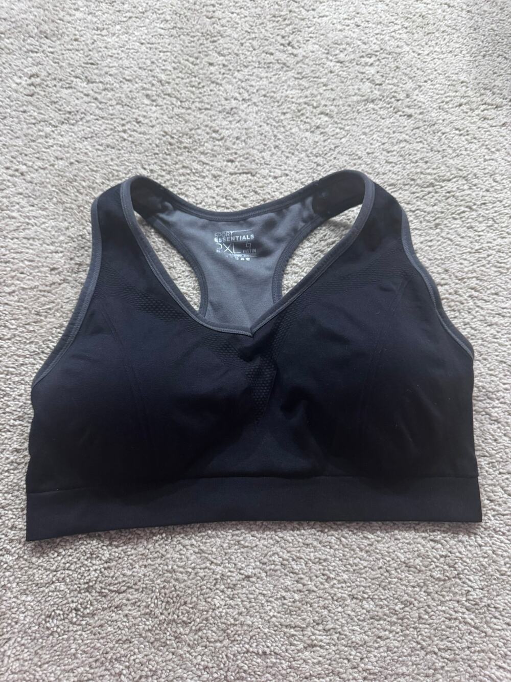 Sport Essentials Black Gray Racerback Sports Bra Plus Size 2X Removable Padding